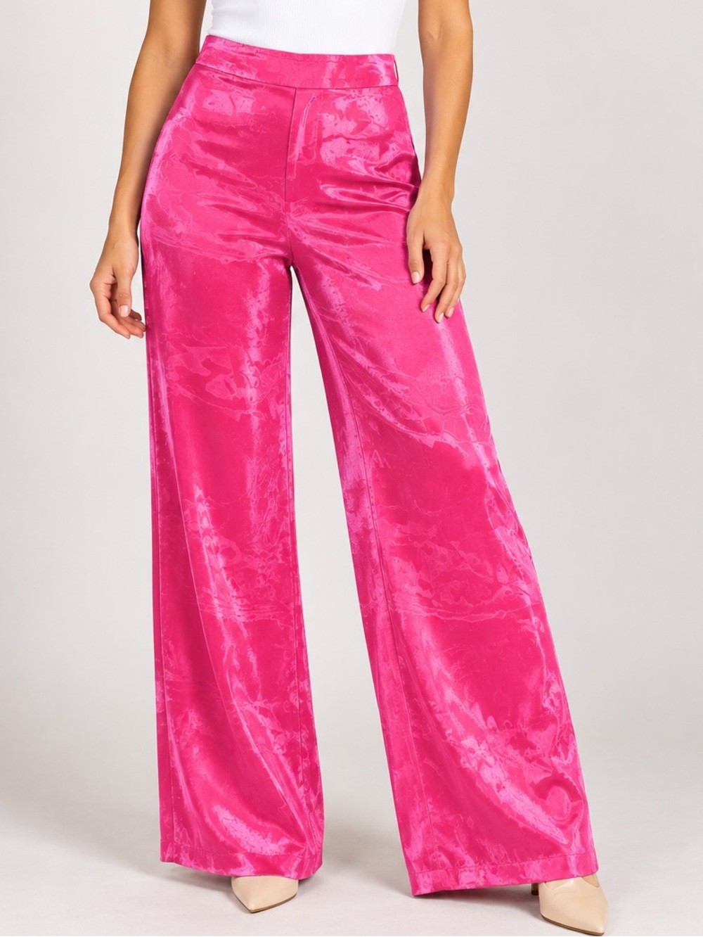 House of Harlow 1960 Satin Wide-Leg Pants in Hot Pink